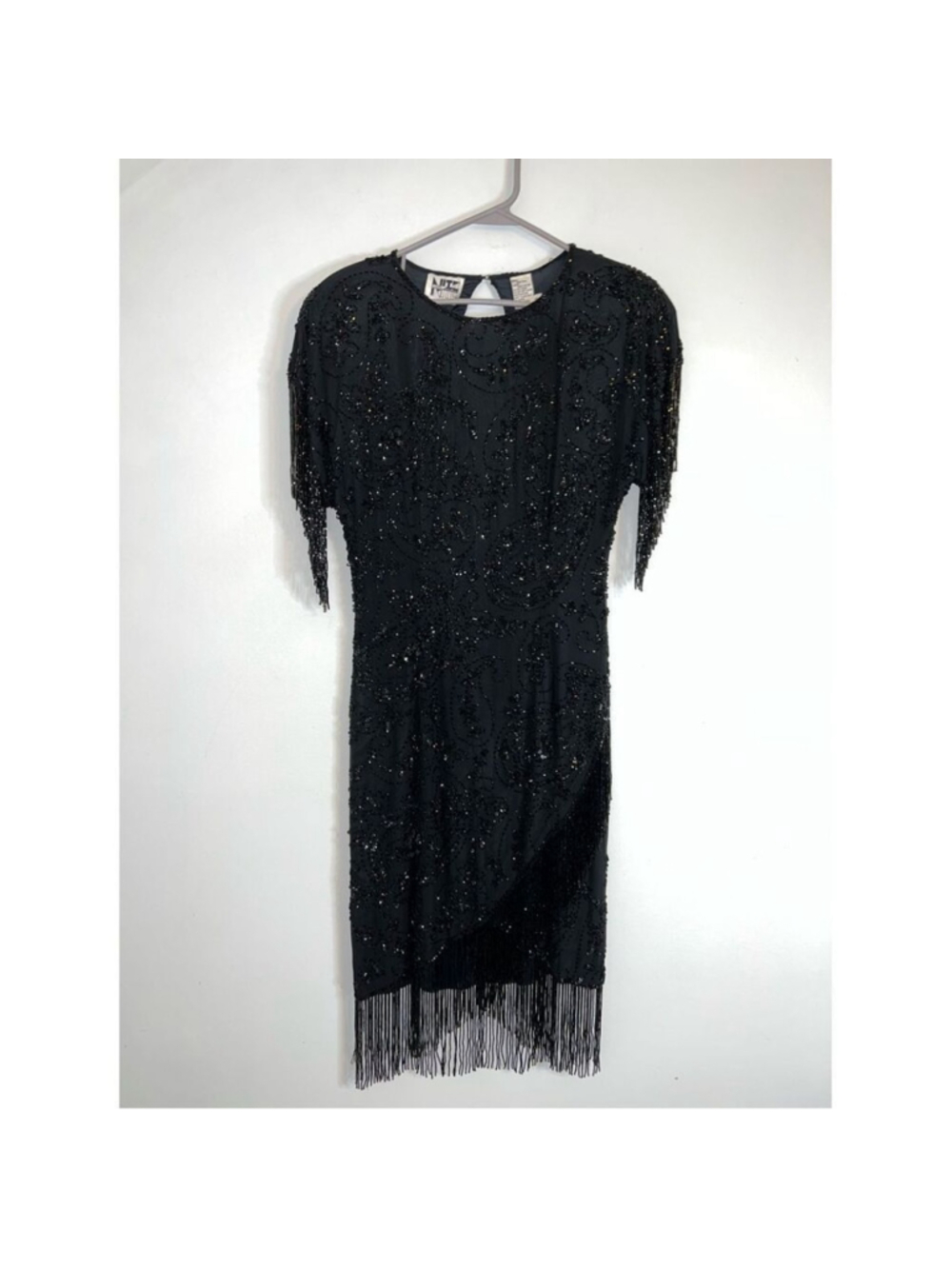 VTG Flapper Silk Beaded Fringe Gown Dress size 6